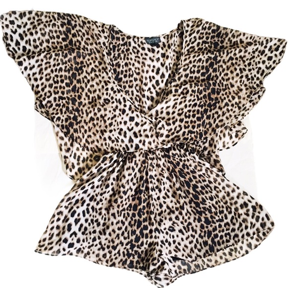 TOPSHOP Animal Cape Back Playsuit/Romper Tan Sz 2 - Picture 2 of 9